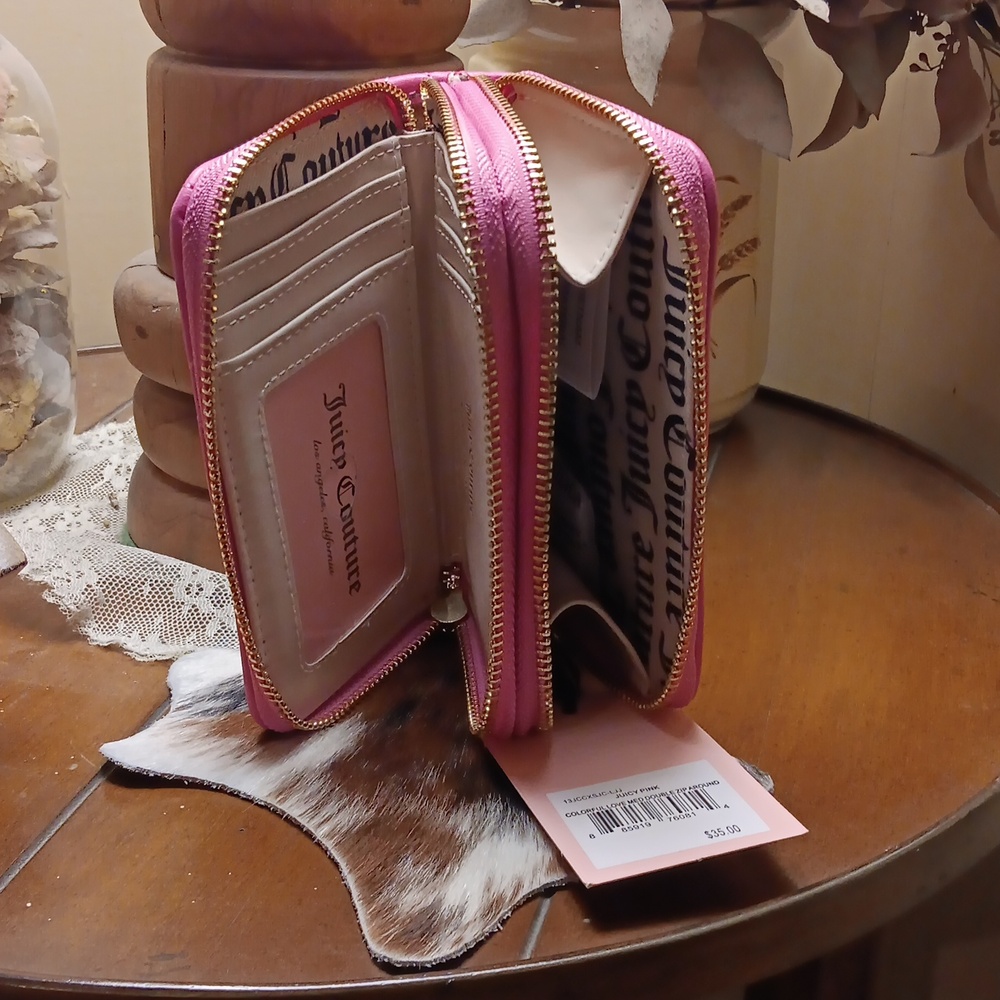 NWT Juicy Couture Wallet - Colorful Love Double Zip Around Pink and Gold - Picture 3 of 3
